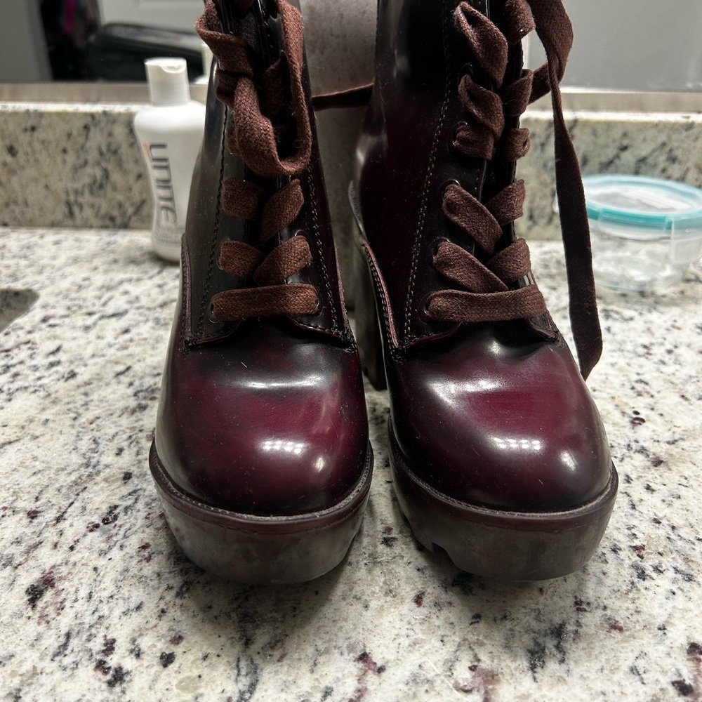 Aldo Wine Burgundy Lace-Up Platform Boots